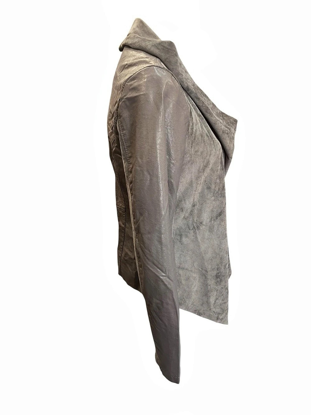 BLANKNYC Gray Faux Suede Leather Drape Front Moto Jacket Medium Asymmetrical - Picture 9 of 14